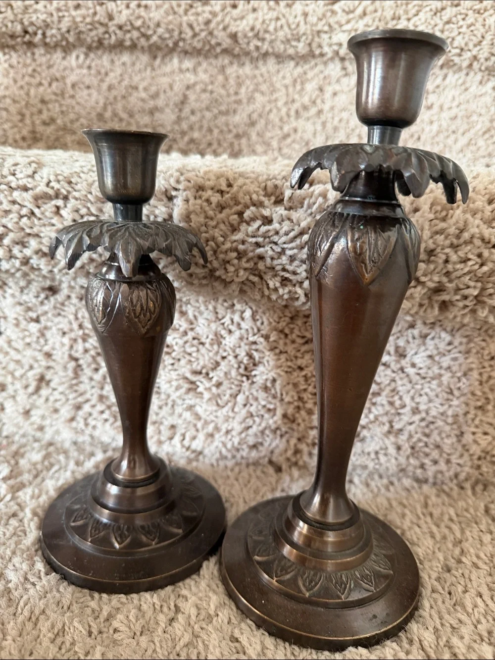 Antique-Style Bronze Candlestick Pair - Brown Decorative Home Accent